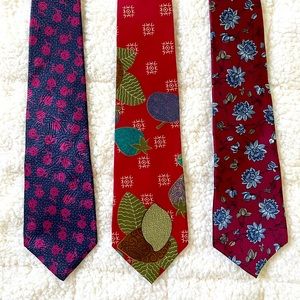3 Nino Cerruti Vintage Silk Ties Floral Blue Red Magenta & Green Luxury